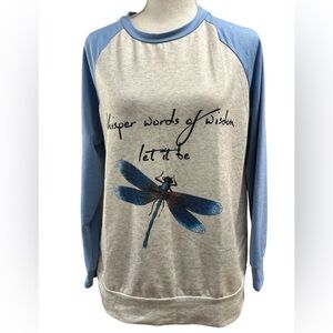 Mislook Sweatshirt Dragonfly Blue Long Sleeve Beatles Theme Size M